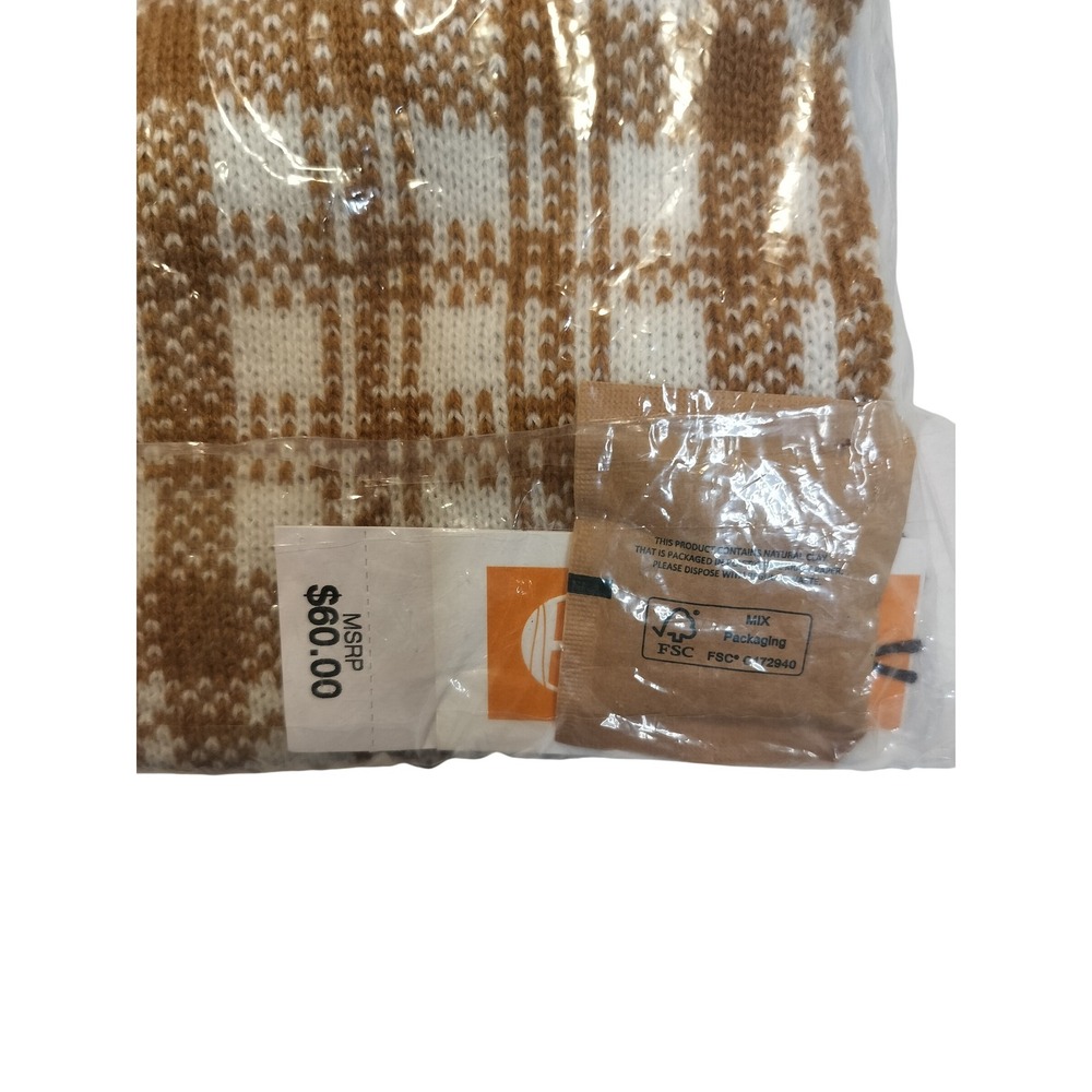 Timberland Plaid Knit Scarf Brown White Cozy Warm Winter Accessory NWT - Picture 3 of 3